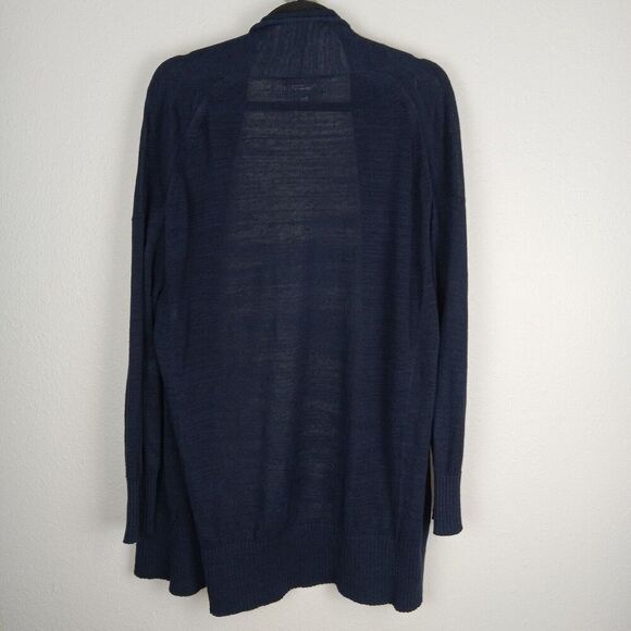 LOU & GREY for LOFT Open Front Sweater Blue Lightweight Cardigan Linen Large - Picture 4 of 7